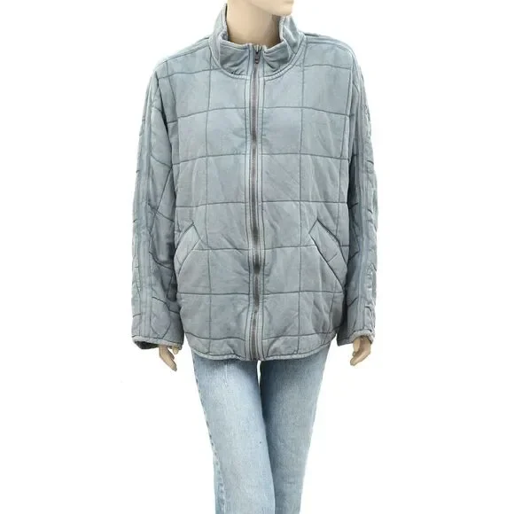 Free People Dolman Quilted Knit Jacket Top Oversized Zip-up Slouchy L NWD 277591